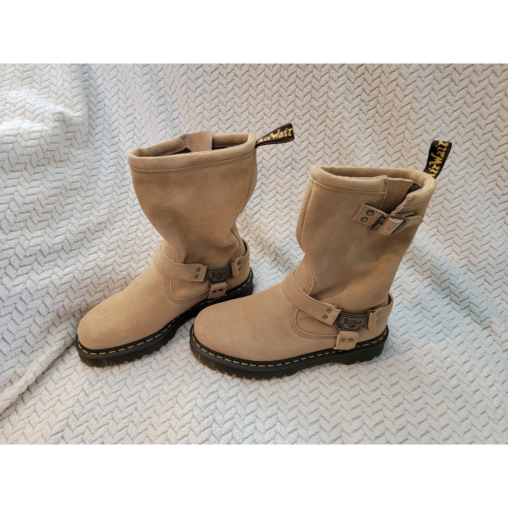 DR. MARTENS ANISTONE HI NUBUCK SUEDE SAVANNAH TAN BIKER BOOTS NEW SZ 10 **NEW**